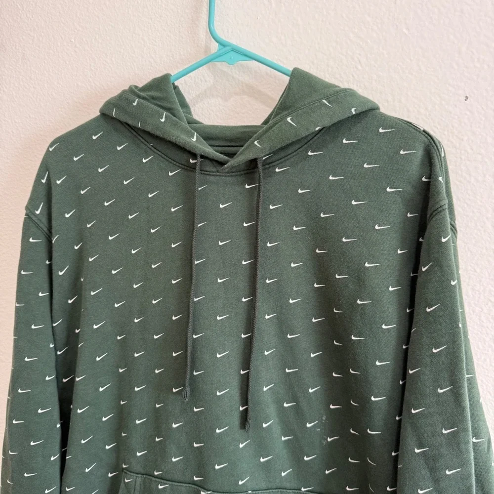Nike Sportswear Club Fleece Hoodie Forest Green All Over Mini Swoosh Mens XL